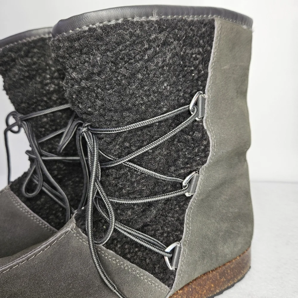 Sporto Size 8 Booties Grey Suede Leather Faux Sherpa Lined Cork Rubber Snow